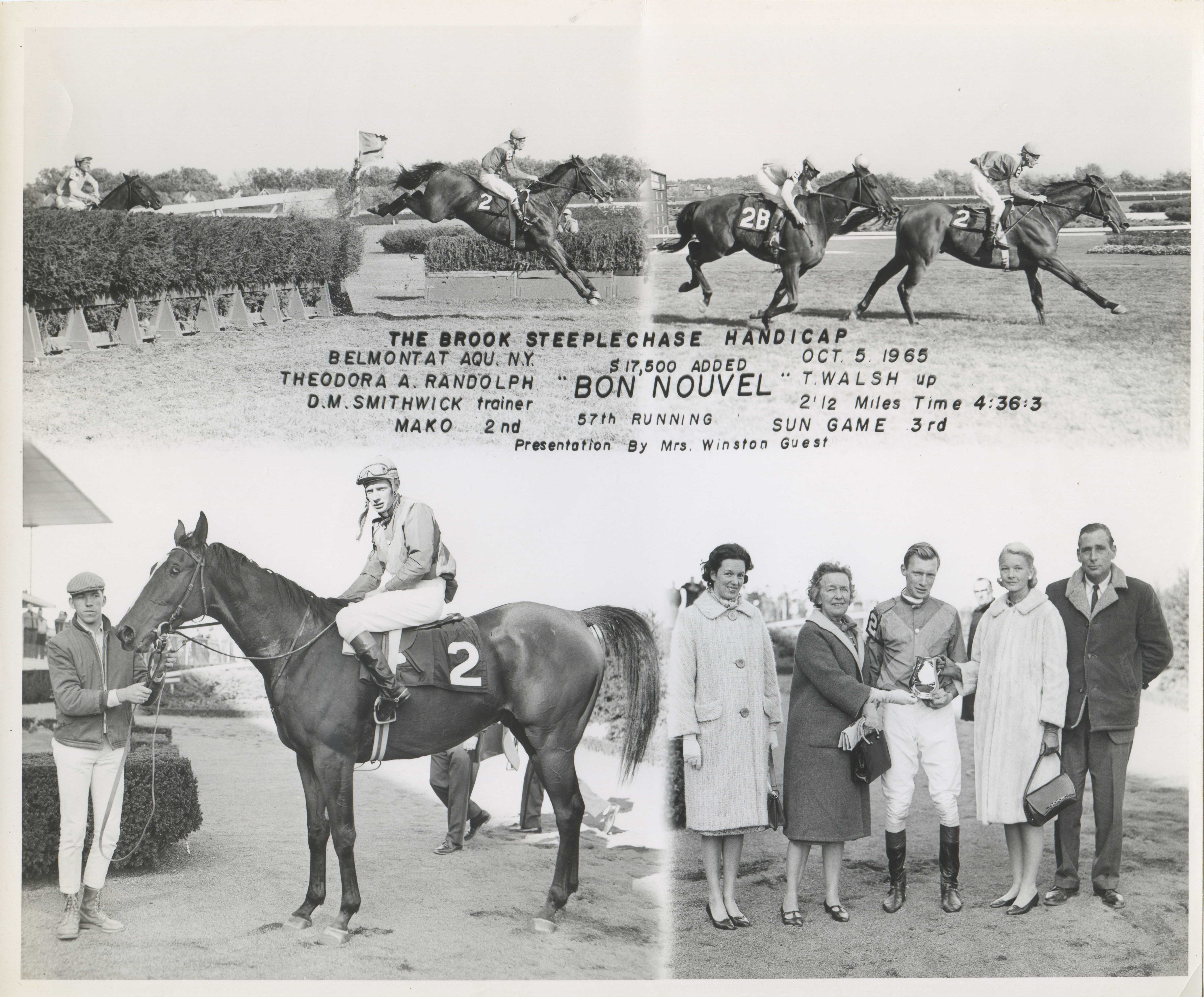 Win composite photograph for the 1965 Brook Steeplechase Handicap at the Belmont at Aqueduct meet (NYRA/Museum Collection)