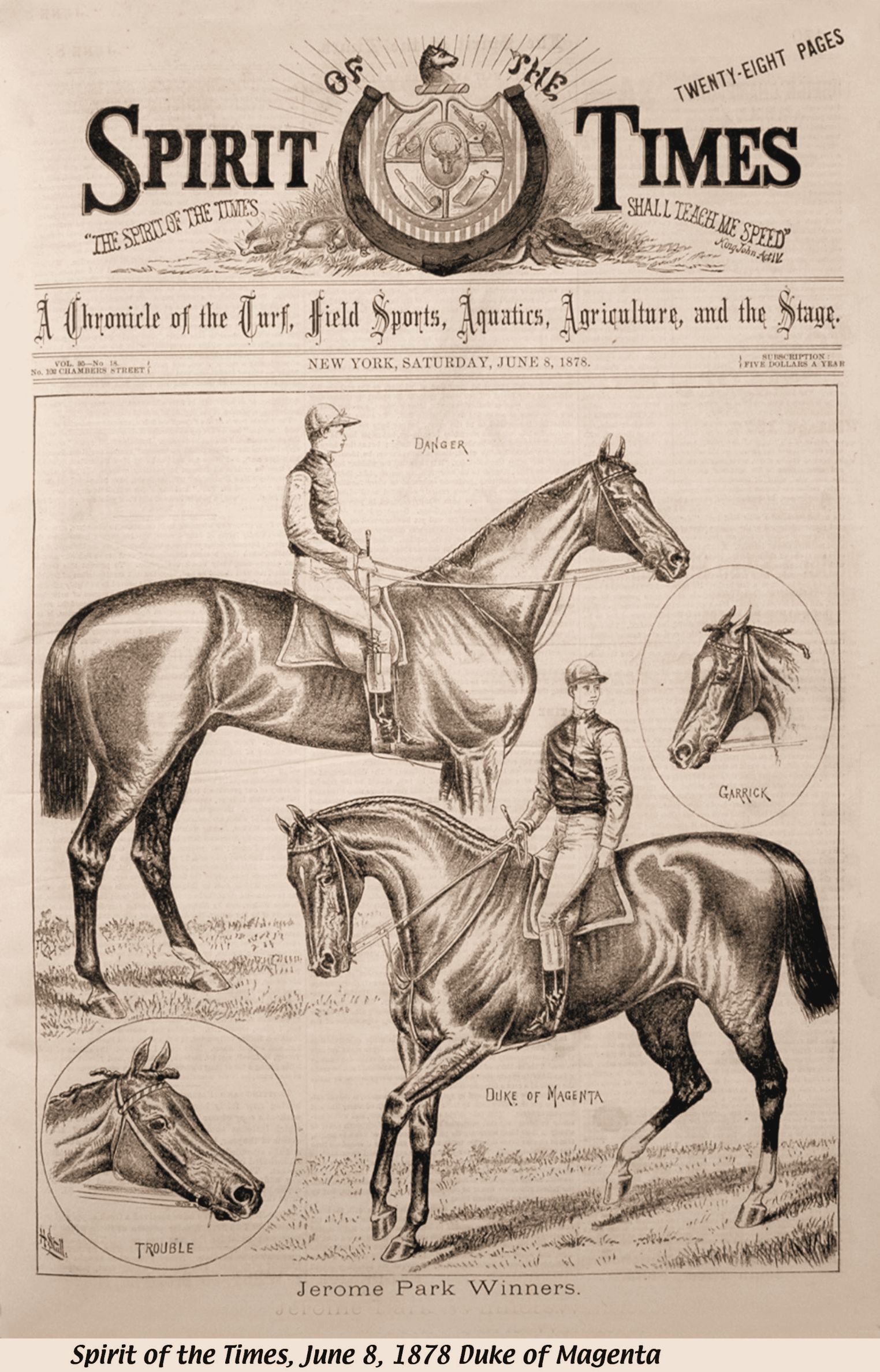 Illustration of Duke of Magenta (on right) from the June 8, 1878 issue of "The Spirit of the Times" (Keeneland Library Collection)