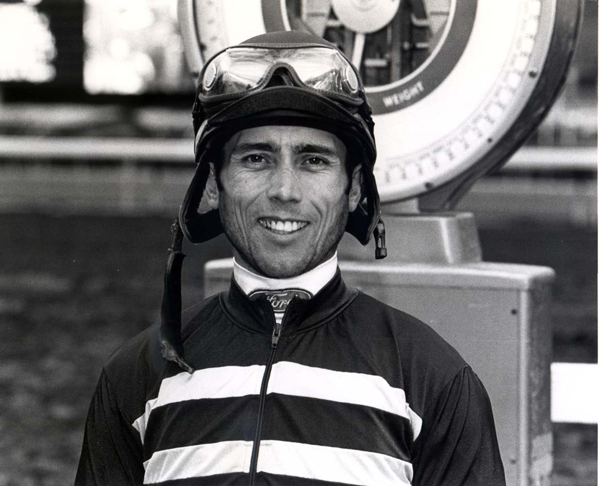 Garrett Gomez weighing in after a win at Santa Anita Park in 2005 (Bill Mochon/Museum Collection)