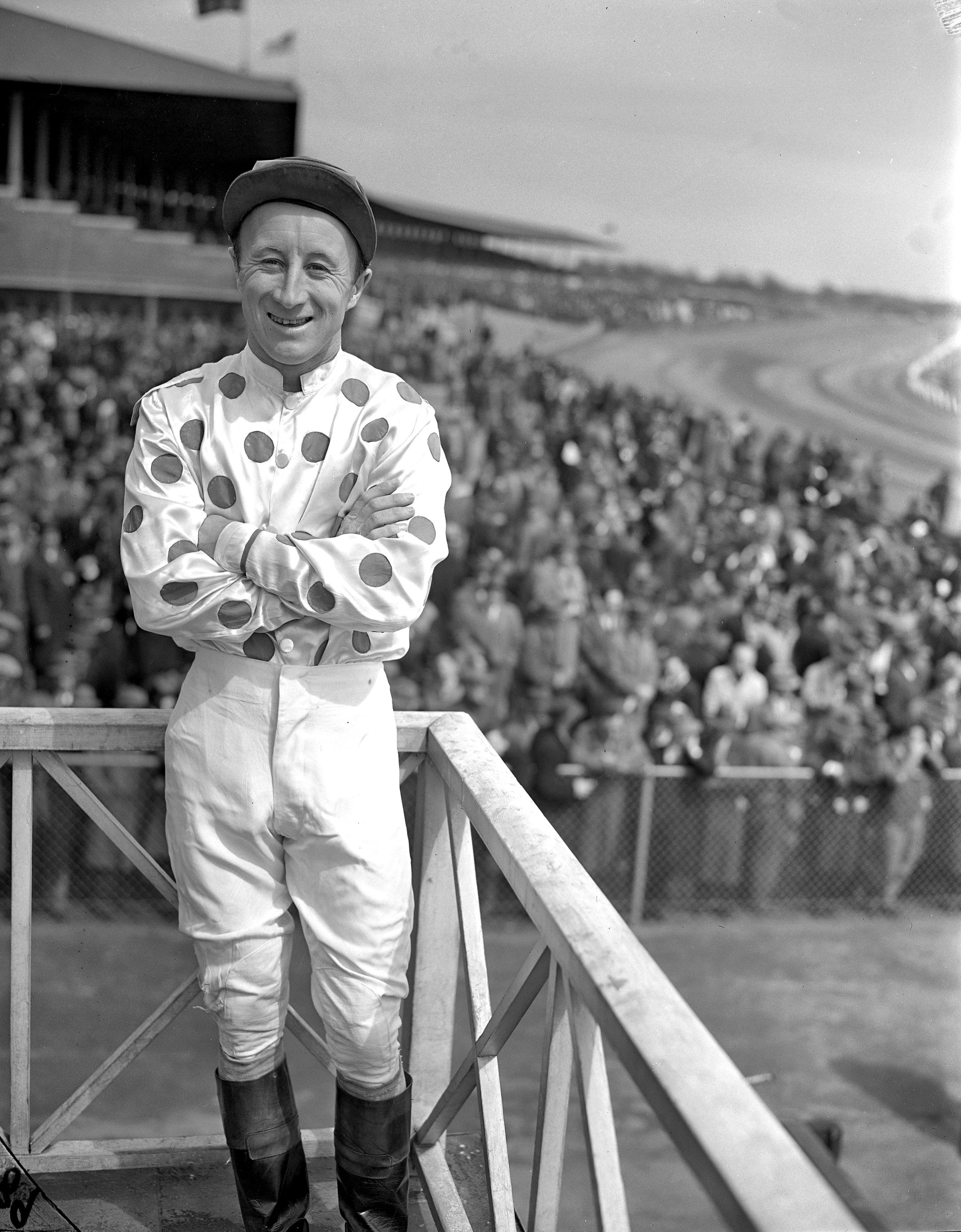 James Stout at Jamaica Racetrack, 1946 (Keeneland Library Morgan Collection)