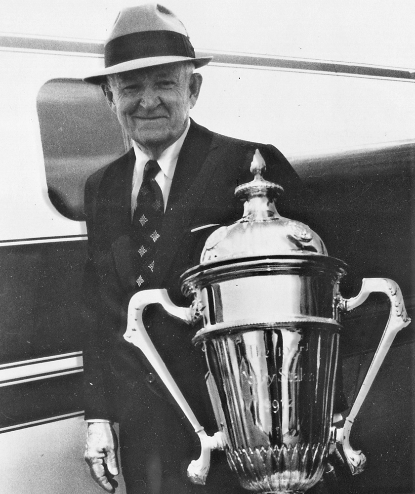 John Galbreath and the 1972 Epsom Derby trophy, won by Roberto (Courtesy of Ken Grayson)