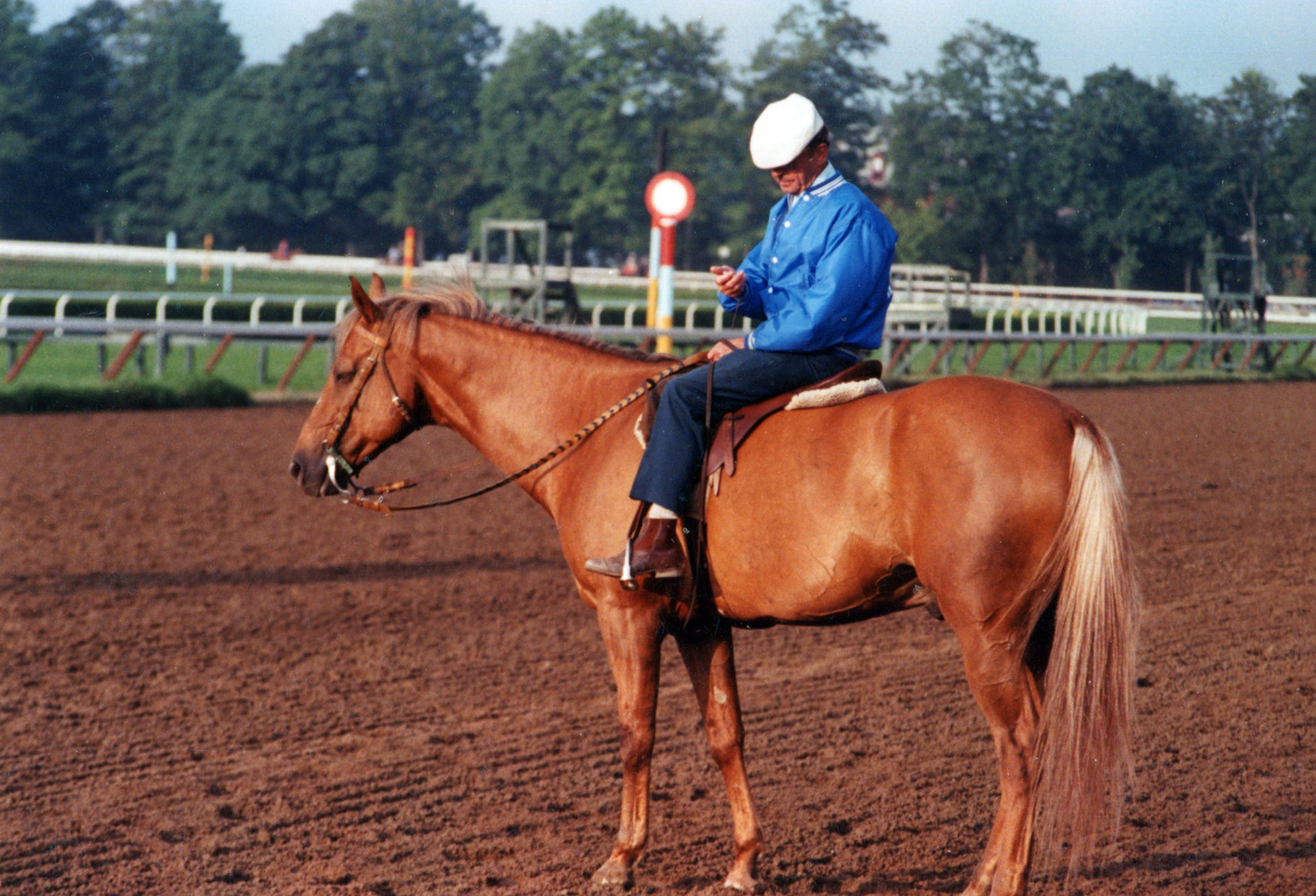 Woody Stephens on Rex, a gift from Fred Astaire, at Saratoga (Mike Pender/Museum Collection)